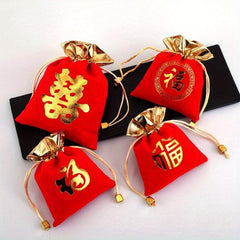 4pcs Red Velvet Bag Pull Strap Jewelry Buddha Beads Blessing Bag