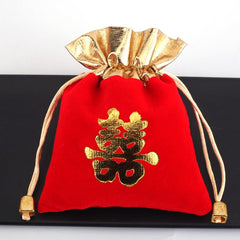 4pcs Red Velvet Bag Pull Strap Jewelry Buddha Beads Blessing Bag