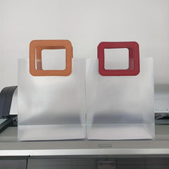 10pcs Red Orange Square PP Transparent Frosted Tote Bag Gift Bag