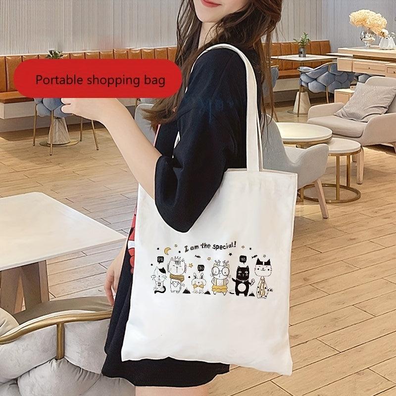 1pc Canvas Bag Portable Shopping Bag Clothing Bag Foldable