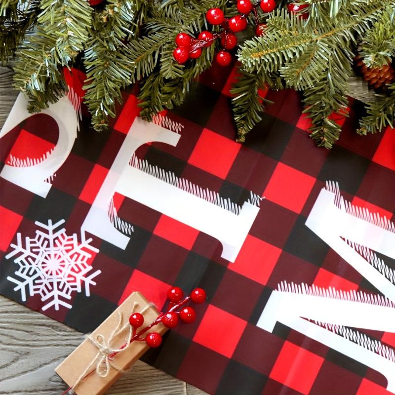 2pcs Christmas Outdoor Decor Set Red Checked Door Banner Merry Christm
