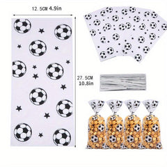 100pcs Football Pattern Opp Flat Pocket Sports Series Gift Bags