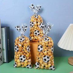 100pcs Football Pattern Opp Flat Pocket Sports Series Gift Bags