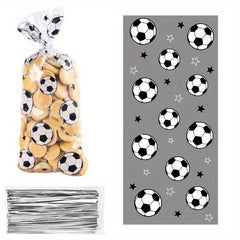 100pcs Football Pattern Opp Flat Pocket Sports Series Gift Bags