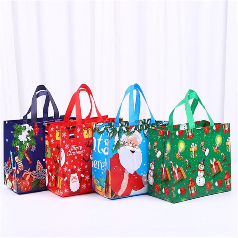 4pcs Holiday Laminated Non-woven Tote Gift Bag Set