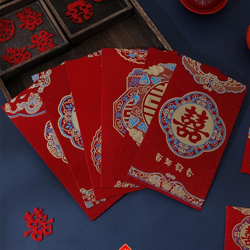 6pcs Chinese Lucky Money Envelope Bronzing Xi Character Gift Envelope