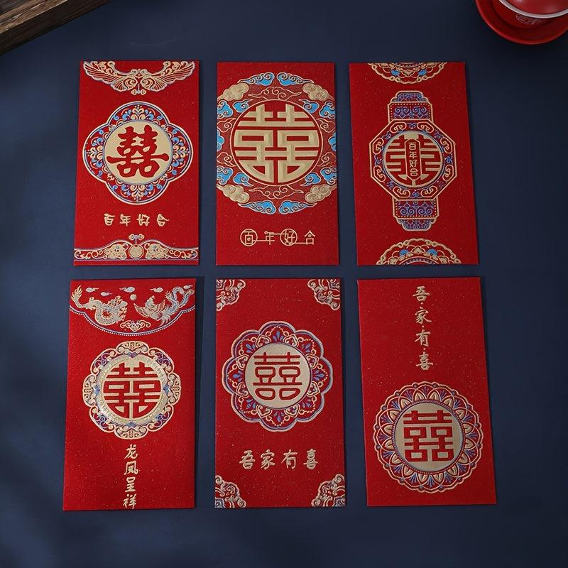 6pcs Chinese Lucky Money Envelope Bronzing Xi Character Gift Envelope