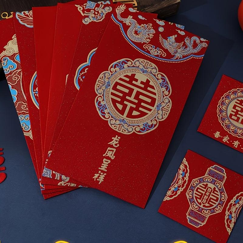 6pcs Chinese Lucky Money Envelope Bronzing Xi Character Gift Envelope