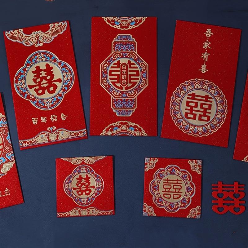 6pcs Chinese Lucky Money Envelope Bronzing Xi Character Gift Envelope