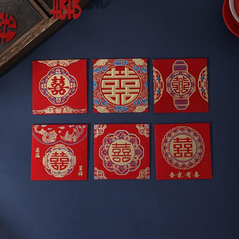 6pcs Chinese Lucky Money Envelope Bronzing Xi Character Gift Envelope