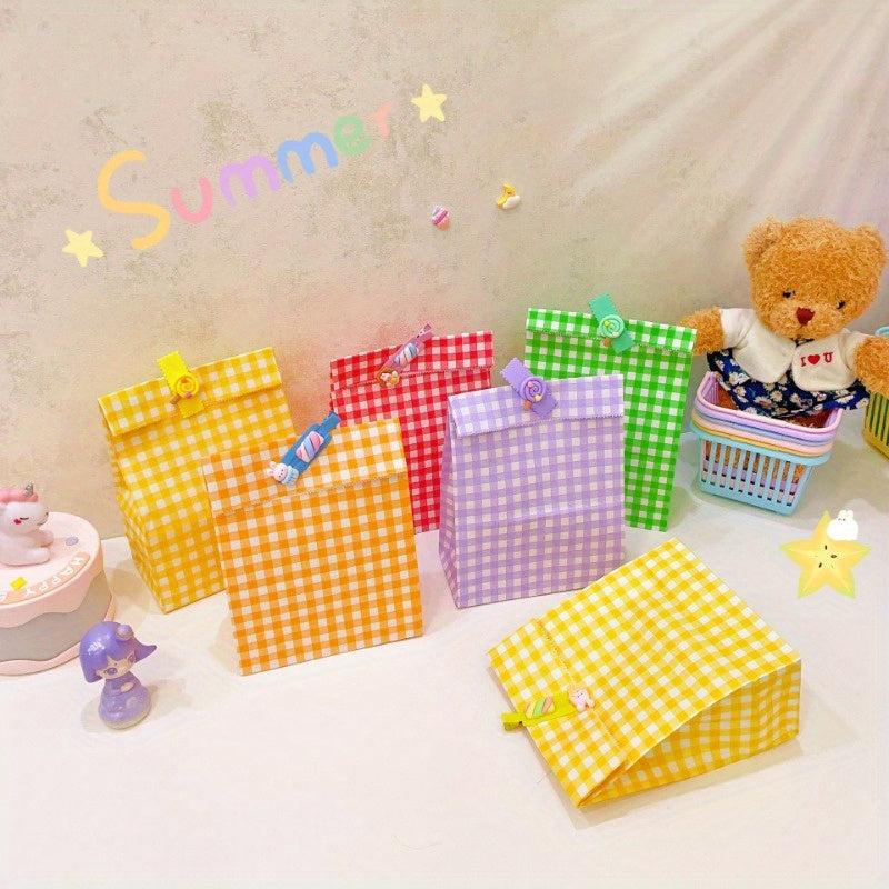 Vintage Macaron Checkered Desktop Storage Paper Bag Gift Packaging Bag