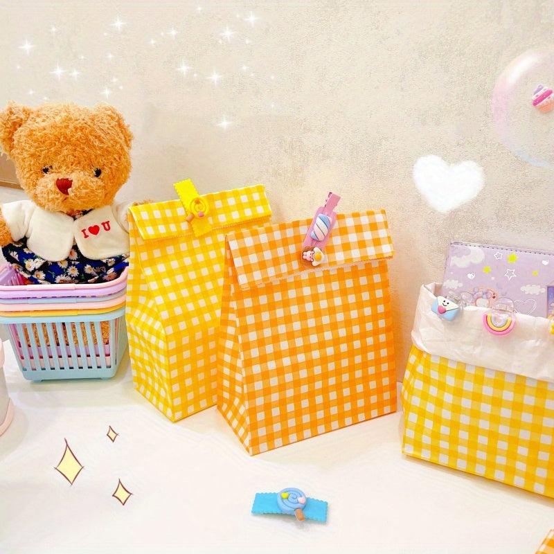 Vintage Macaron Checkered Desktop Storage Paper Bag Gift Packaging Bag