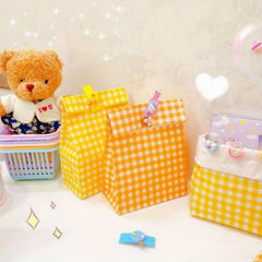 Vintage Macaron Checkered Desktop Storage Paper Bag Gift Packaging Bag