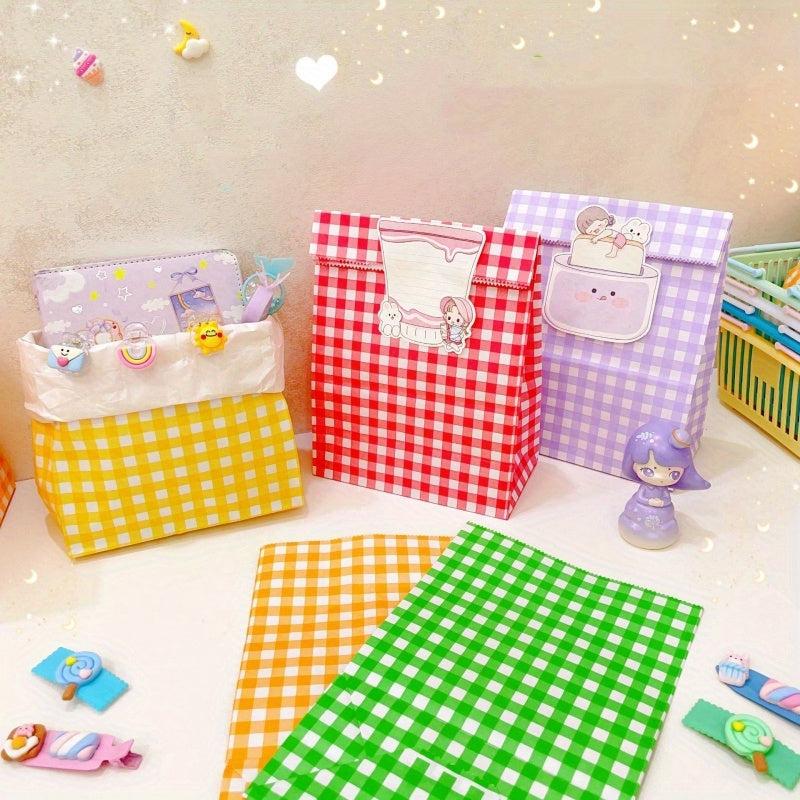 Vintage Macaron Checkered Desktop Storage Paper Bag Gift Packaging Bag