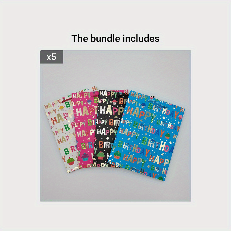 4pcs Hot Stamped Card Paper Bags, 4 Designs Mixed, Single Hand-held Length 18x10