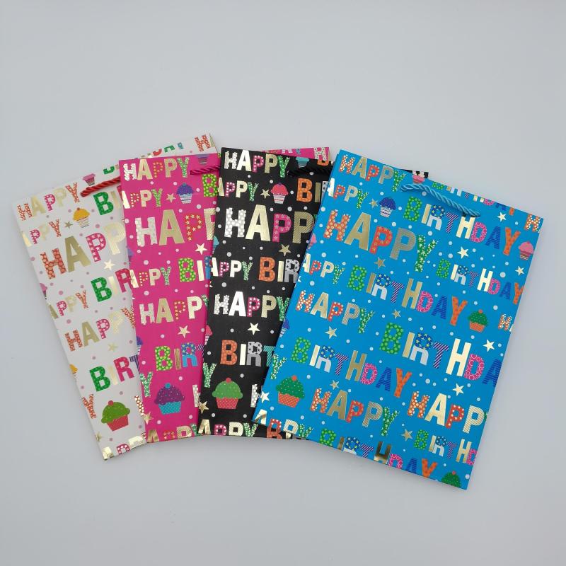 4pcs Hot Stamped Card Paper Bags, 4 Designs Mixed, Single Hand-held Length 18x10