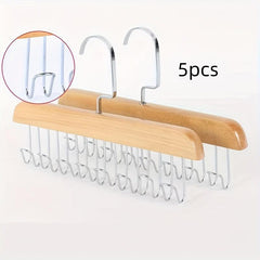 5pcs Wooden Sling Eight Hooks Hanger Wood Space-saving Clothes Rack