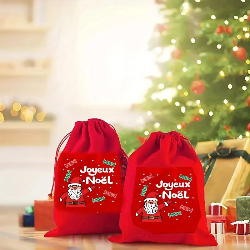 5pcs Red Christmas Velvet Bags 9x12cm Drawstring Pouch Candy Gift Bag