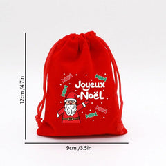 5pcs Red Christmas Velvet Bags 9x12cm Drawstring Pouch Candy Gift Bag