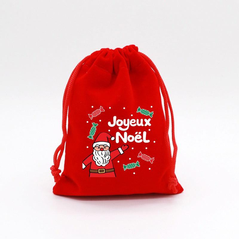 5pcs Red Christmas Velvet Bags 9x12cm Drawstring Pouch Candy Gift Bag