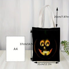 Double Sided Printed Shopping Bag Skull Pumpkin Pattern Literary Cloth Bag