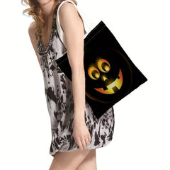 Double Sided Printed Shopping Bag Skull Pumpkin Pattern Literary Cloth Bag