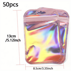 50pcs Laser Iridescent Zip Lock Bags Self Sealing OPP Pouches Jewelry Gift Bags