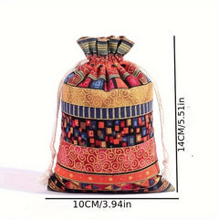 2pcs Linen Gift Bags Drawstring Storage Bags Egyptian Pattern Burlap Bag