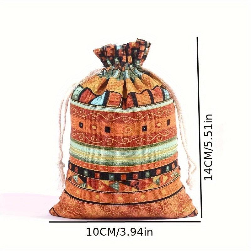2pcs Linen Gift Bags Drawstring Storage Bags Egyptian Pattern Burlap Bag