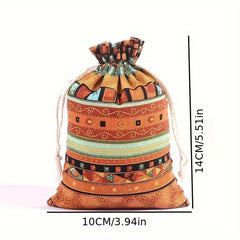 2pcs Linen Gift Bags Drawstring Storage Bags Egyptian Pattern Burlap Bag