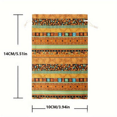 2pcs Linen Gift Bags Drawstring Storage Bags Egyptian Pattern Burlap Bag