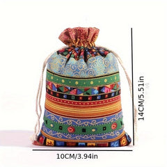 2pcs Linen Gift Bags Drawstring Storage Bags Egyptian Pattern Burlap Bag