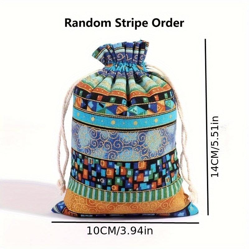 2pcs Linen Gift Bags Drawstring Storage Bags Egyptian Pattern Burlap Bag