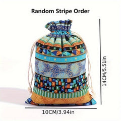 2pcs Linen Gift Bags Drawstring Storage Bags Egyptian Pattern Burlap Bag