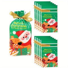 10pcs Santa Claus Candy Bag Snowflake Biscuit Ribbon Drawstring Bag