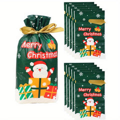 10pcs Santa Claus Candy Bag Snowflake Biscuit Ribbon Drawstring Bag