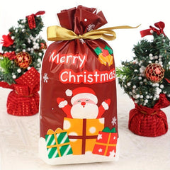 10pcs Santa Claus Candy Bag Snowflake Biscuit Ribbon Drawstring Bag