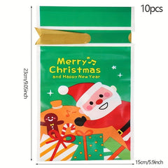 10pcs Santa Claus Candy Bag Snowflake Biscuit Ribbon Drawstring Bag