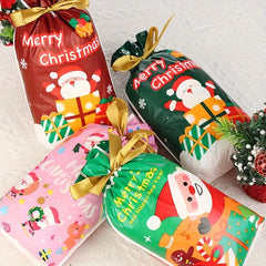 10pcs Santa Claus Candy Bag Snowflake Biscuit Ribbon Drawstring Bag