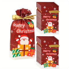 10pcs Santa Claus Candy Bag Snowflake Biscuit Ribbon Drawstring Bag