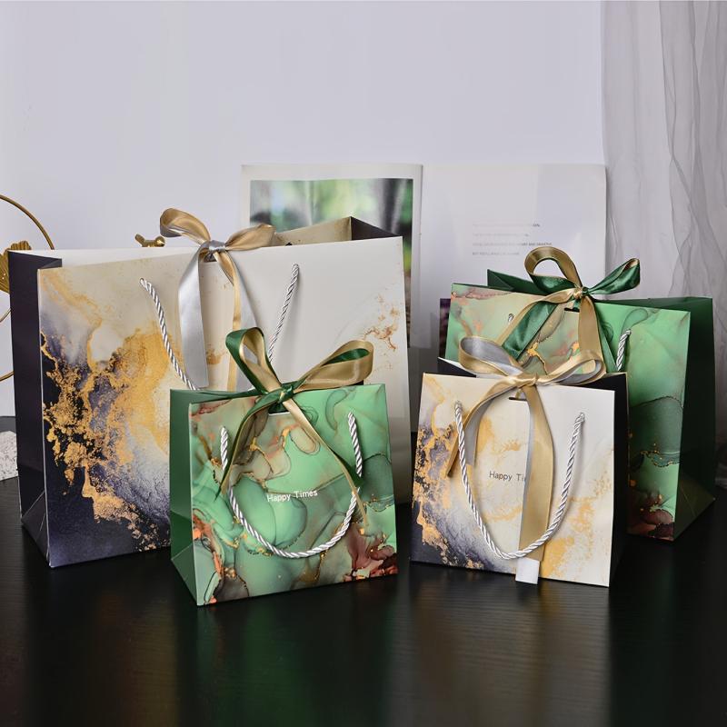 Marble Pattern Gift Bag Tote Bag With Ribbon Packaging Bag Shopping Mall