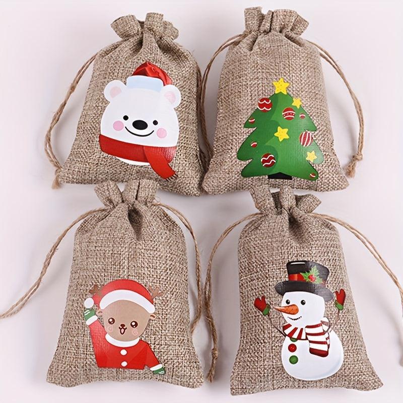 7pcs Christmas Gift Bag Drawstring Linen Accessories Jewelry Products