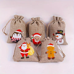 7pcs Christmas Gift Bag Drawstring Linen Accessories Jewelry Products