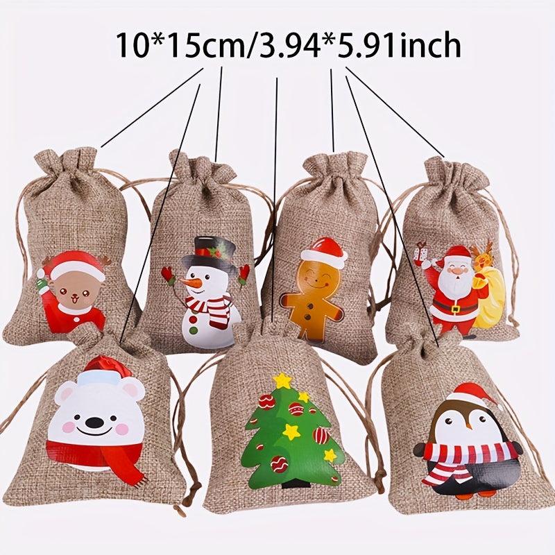 7pcs Christmas Gift Bag Drawstring Linen Accessories Jewelry Products