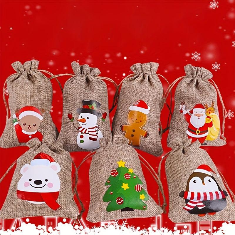 7pcs Christmas Gift Bag Drawstring Linen Accessories Jewelry Products