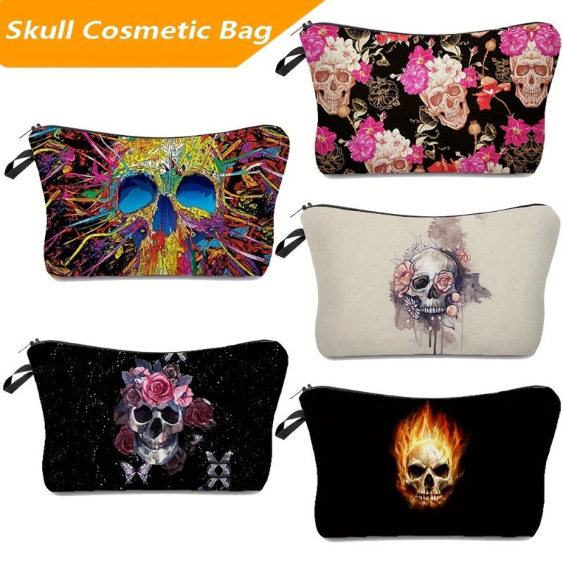 Skull Pattern Makeup Bag Halloween Travel Clutch Lazy Storage Bag