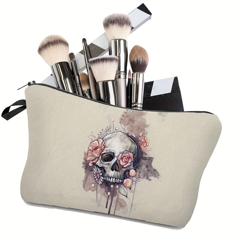 Skull Pattern Makeup Bag Halloween Travel Clutch Lazy Storage Bag