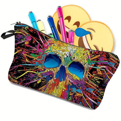 Skull Pattern Makeup Bag Halloween Travel Clutch Lazy Storage Bag