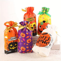 5pcs Halloween Drawstring Pocket Ribbon Candy Biscuit Packaging Bag