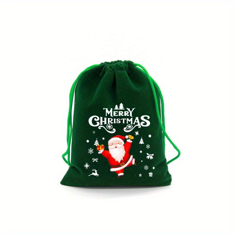 Red Christmas Velvet Bags 9x12cm Drawstring Pouch Candy Gift Bag